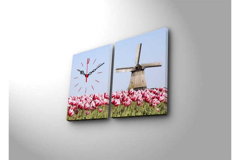 Dekorativt Canvas Maleri med Ur 2 Dele - Flerfarvet - Boligtilbehør - Vægdekoration - Vægure & Ure