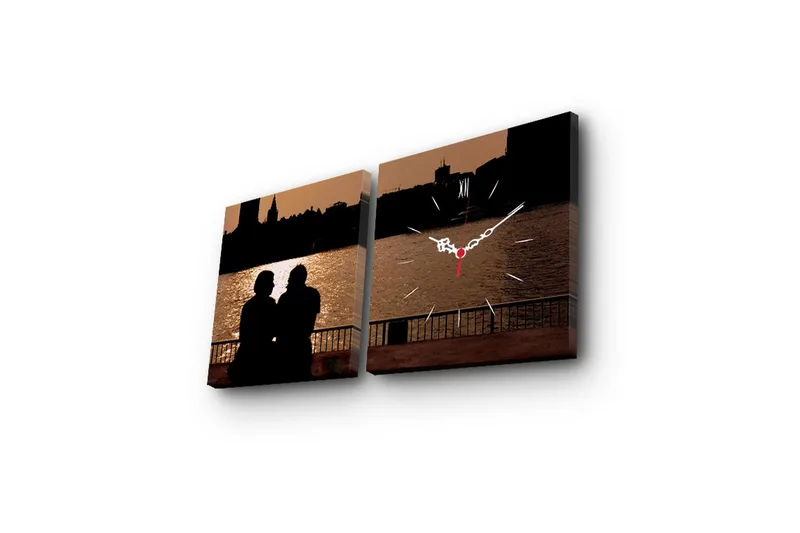 Dekorativt Canvas Maleri med Ur 2 Dele - Flerfarvet - Boligtilbehør - Vægdekoration - Vægure & Ure