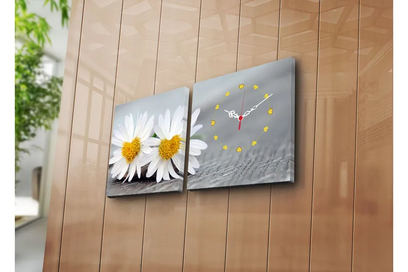 Dekorativt Canvas Maleri med Ur 2 Dele, Flerfarvet
