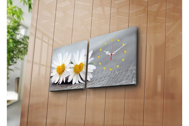 Dekorativt Canvas Maleri med Ur 2 Dele, Flerfarvet