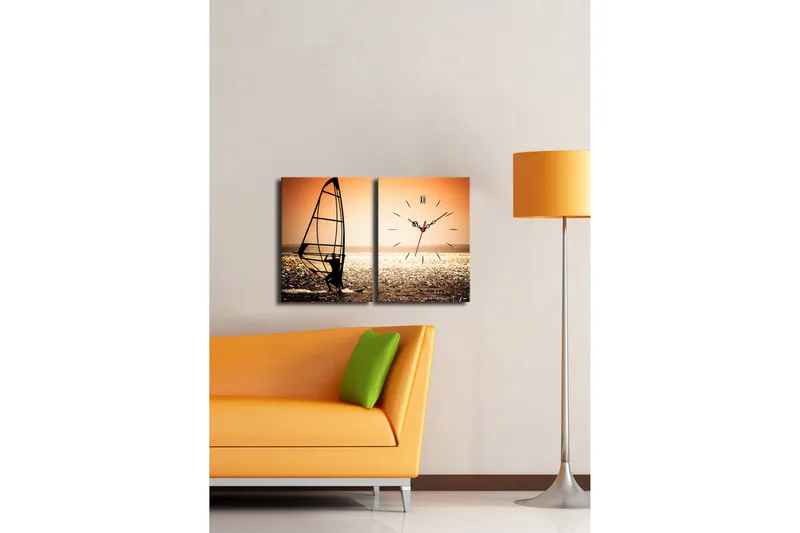 Dekorativt Canvas Maleri med Ur 2 Dele - Flerfarvet - Boligtilbehør - Vægdekoration - Vægure & Ure