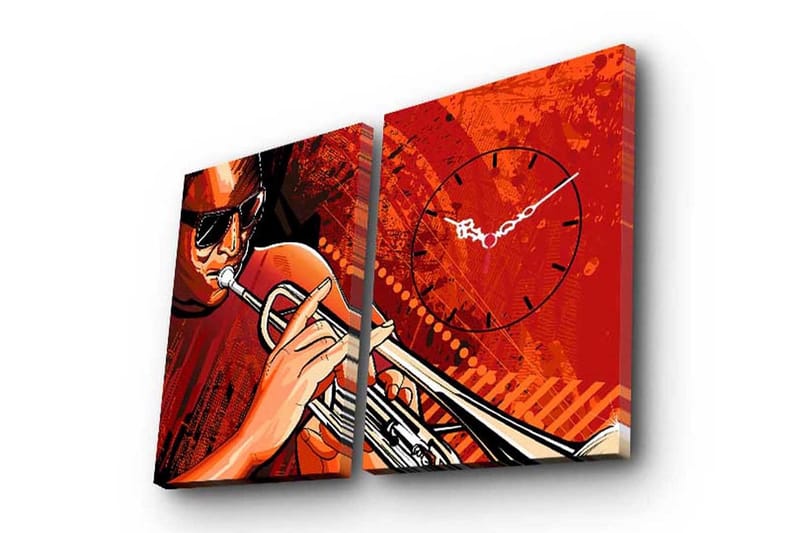 Dekorativt Canvas Maleri med Ur 2 Dele, Flerfarvet