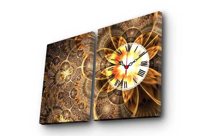 Dekorativt Canvas Maleri med Ur 2 Dele, Flerfarvet