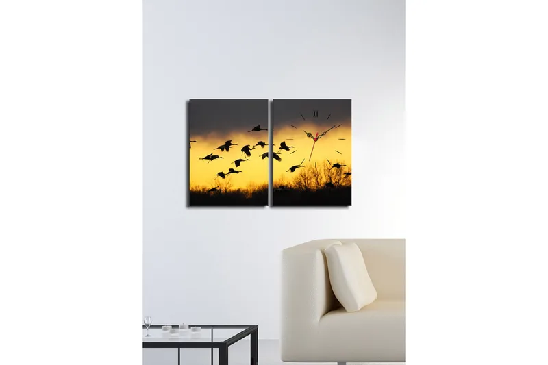 Dekorativt Canvas Maleri med Ur 2 Dele - Flerfarvet - Boligtilbehør - Vægdekoration - Vægure & Ure