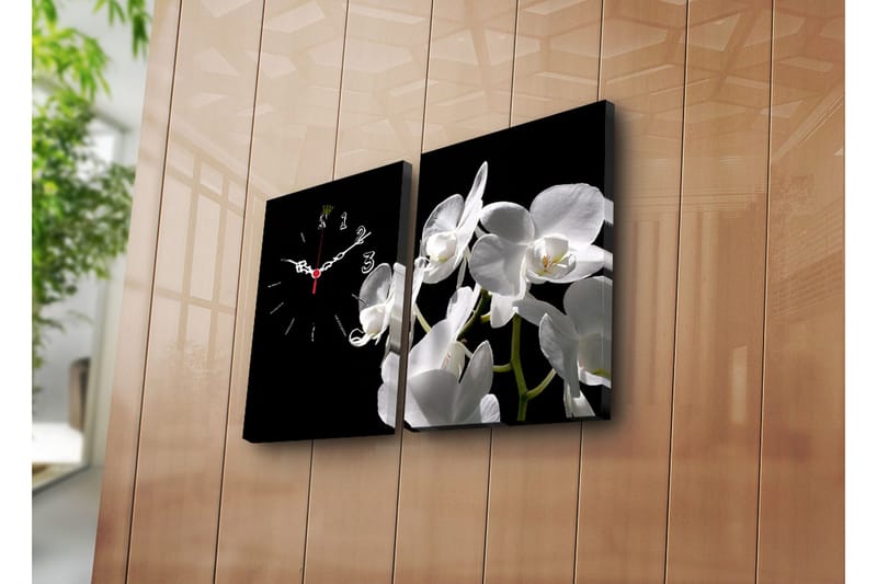 Dekorativt Canvas Maleri med Ur 2 Dele, Flerfarvet