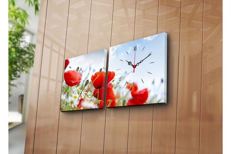 Dekorativt Canvas Maleri med Ur 2 Dele, Flerfarvet