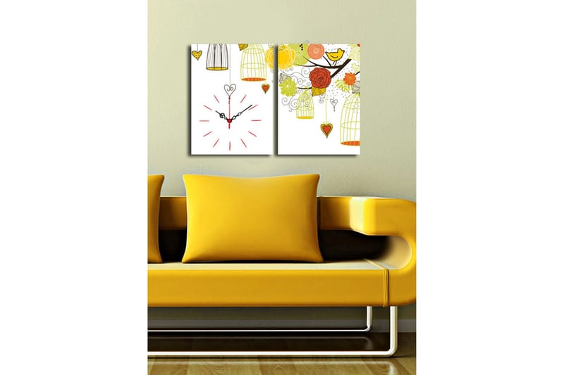 Dekorativt Canvas Maleri med Ur 2 Dele - Flerfarvet - Boligtilbehør - Vægdekoration - Vægure & Ure