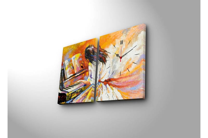 Dekorativt Canvas Maleri med Ur 2 Dele - Flerfarvet - Boligtilbehør - Vægdekoration - Vægure & Ure