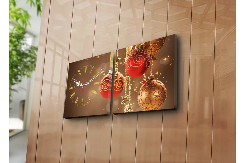 Dekorativt Canvas Maleri med Ur 2 Dele, Flerfarvet