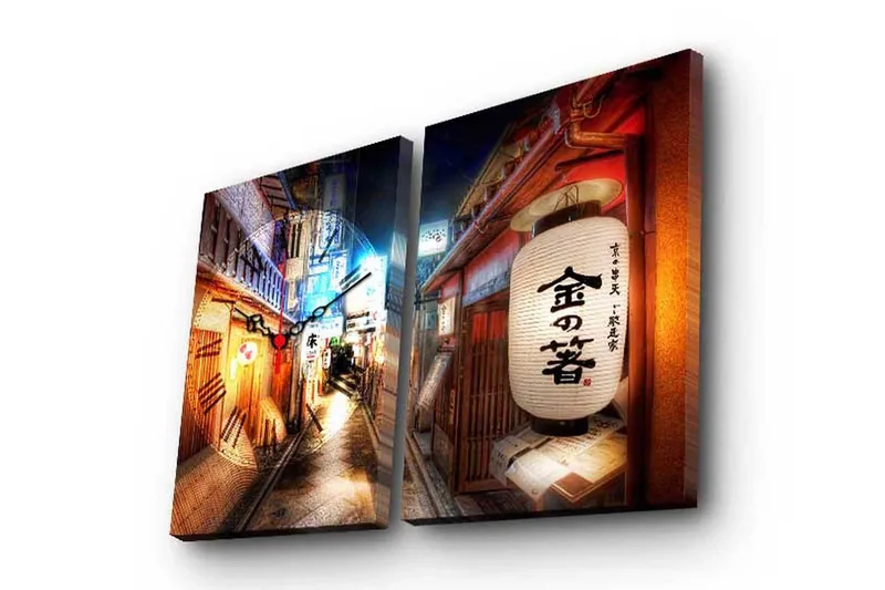 Dekorativt Canvas Maleri med Ur 2 Dele, Flerfarvet