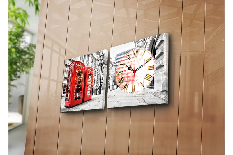 Dekorativt Canvas Maleri med Ur 2 Dele, Flerfarvet