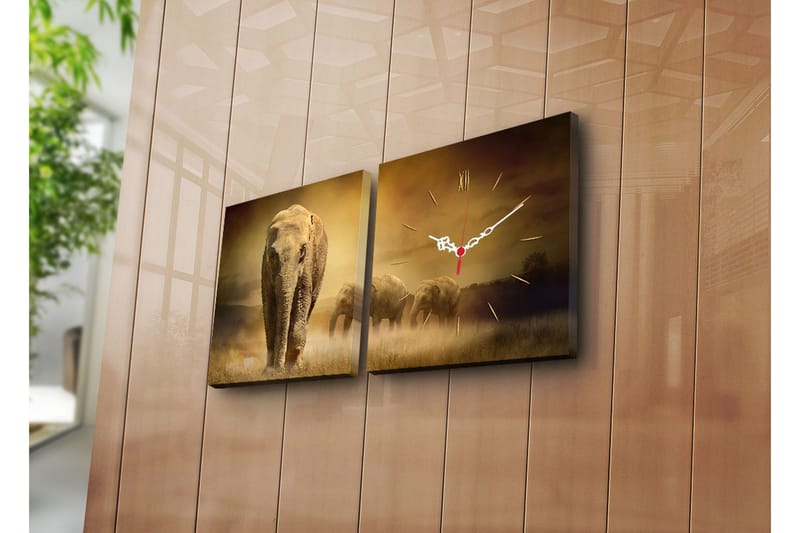 Dekorativt Canvas Maleri med Ur 2 Dele, Flerfarvet