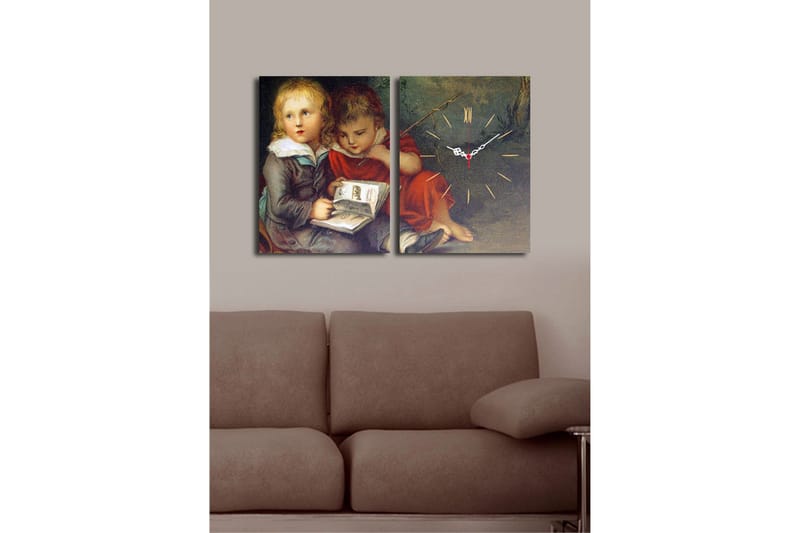 Dekorativt Canvas Maleri med Ur 2 Dele - Flerfarvet - Boligtilbehør - Vægdekoration - Vægure & Ure