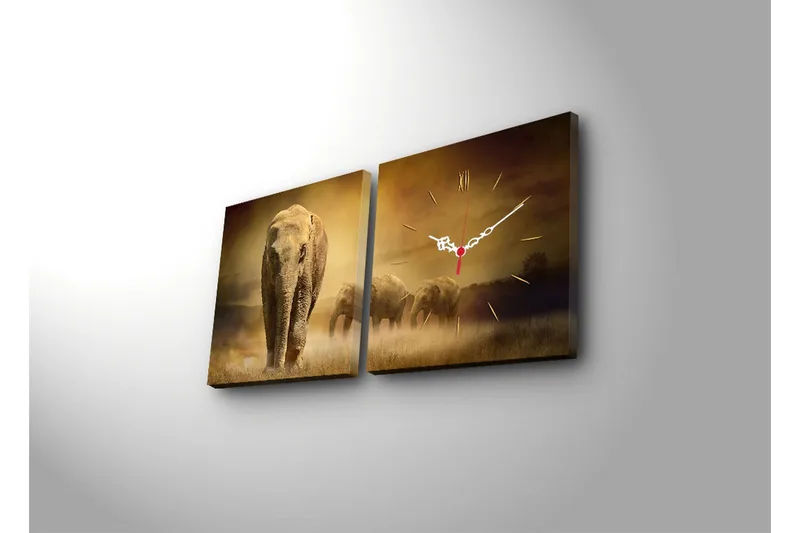 Dekorativt Canvas Maleri med Ur 2 Dele - Flerfarvet - Boligtilbehør - Vægdekoration - Vægure & Ure