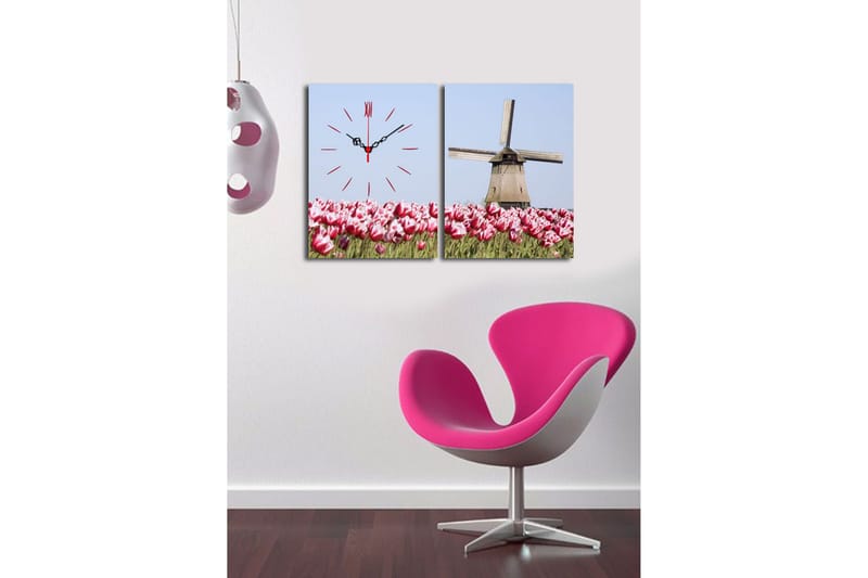 Dekorativt Canvas Maleri med Ur 2 Dele - Flerfarvet - Boligtilbehør - Vægdekoration - Vægure & Ure