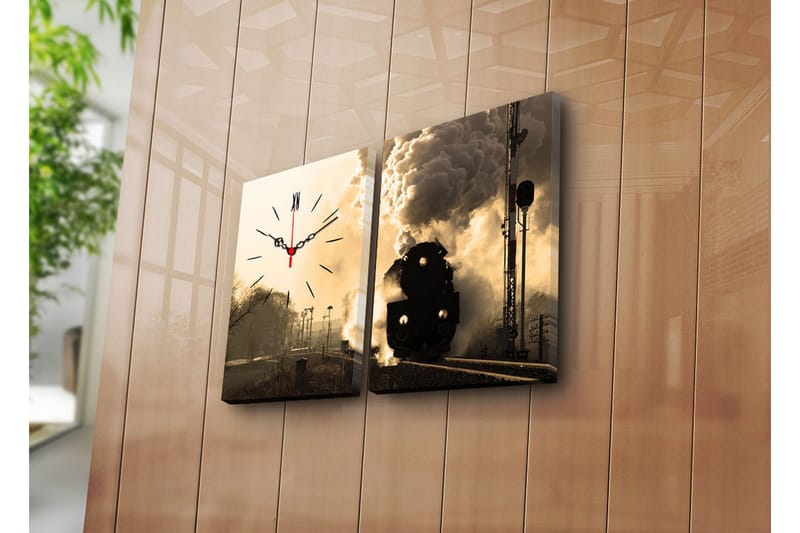Dekorativt Canvas Maleri med Ur 2 Dele, Flerfarvet