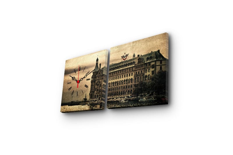 Dekorativt Canvas Maleri med Ur 2 Dele - Flerfarvet - Boligtilbehør - Vægdekoration - Vægure & Ure