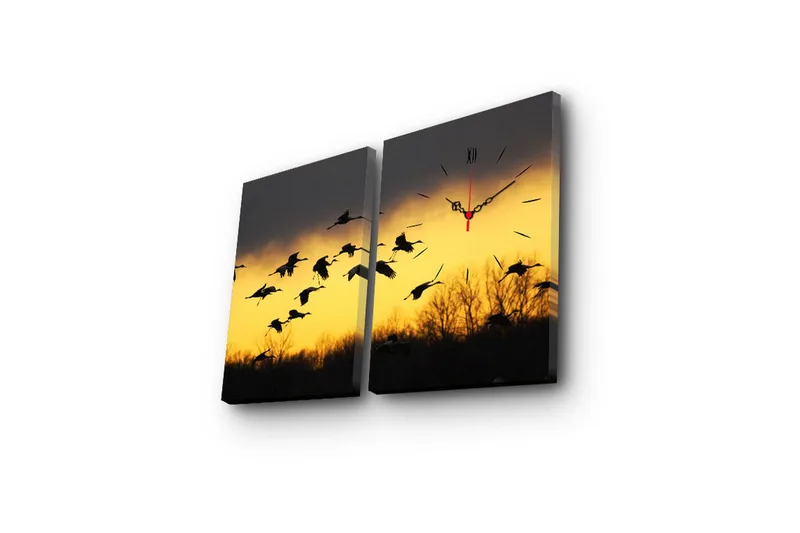 Dekorativt Canvas Maleri med Ur 2 Dele - Flerfarvet - Boligtilbehør - Vægdekoration - Vægure & Ure