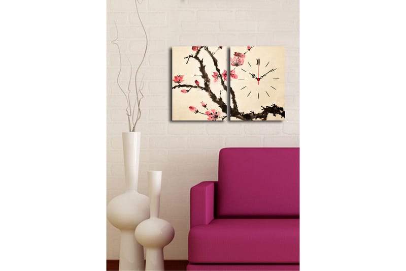 Dekorativt Canvas Maleri med Ur 2 Dele - Flerfarvet - Boligtilbehør - Vægdekoration - Vægure & Ure