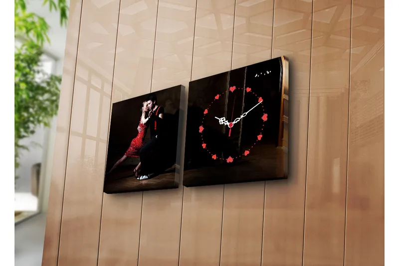 Dekorativt Canvas Maleri med Ur 2 Dele, Flerfarvet