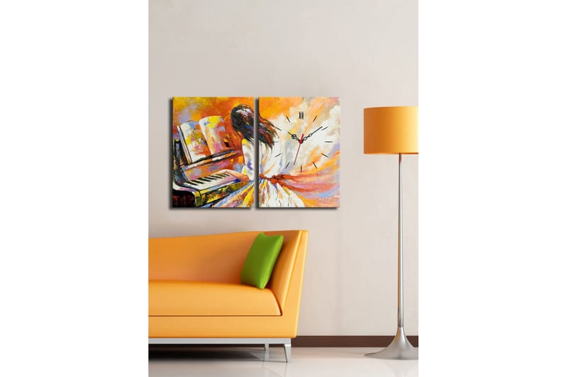 Dekorativt Canvas Maleri med Ur 2 Dele - Flerfarvet - Boligtilbehør - Vægdekoration - Vægure & Ure