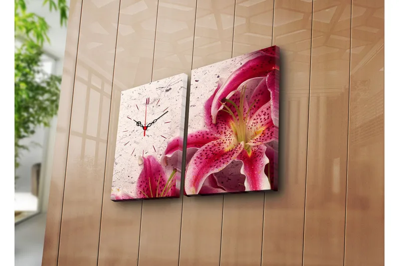 Dekorativt Canvas Maleri med Ur 2 Dele, Flerfarvet