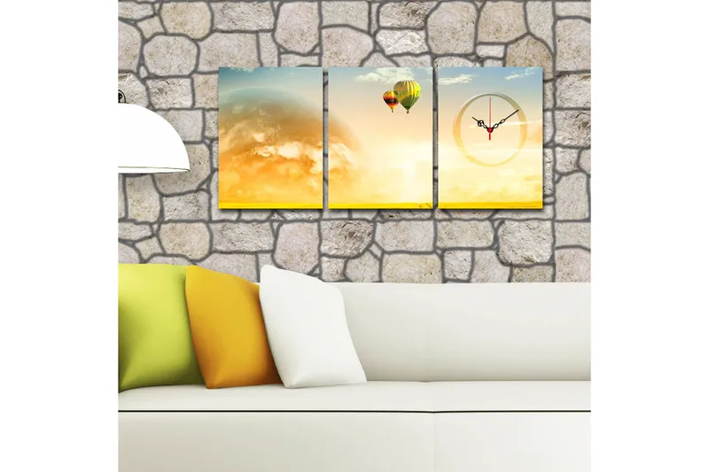 Dekorativt Canvas Maleri med Ur 3 Dele - Flerfarvet - Boligtilbehør - Vægdekoration - Vægure & Ure