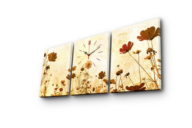 Dekorativt Canvas Maleri med Ur 3 Dele - Flerfarvet - Boligtilbehør - Vægdekoration - Vægure & Ure