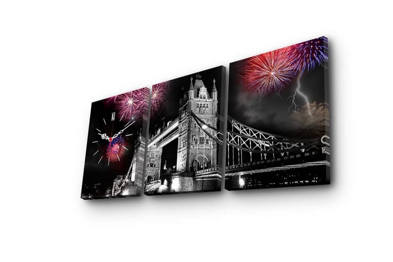 Dekorativt Canvas Maleri med Ur 3 Dele - Flerfarvet - Boligtilbehør - Vægdekoration - Vægure & Ure