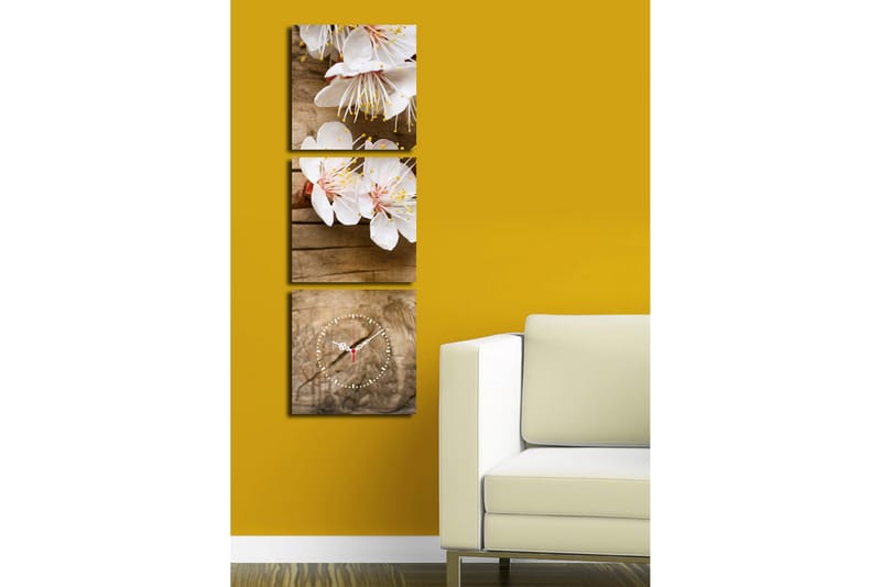 Dekorativt Canvas Maleri med Ur 3 Dele - Flerfarvet - Boligtilbehør - Vægdekoration - Vægure & Ure