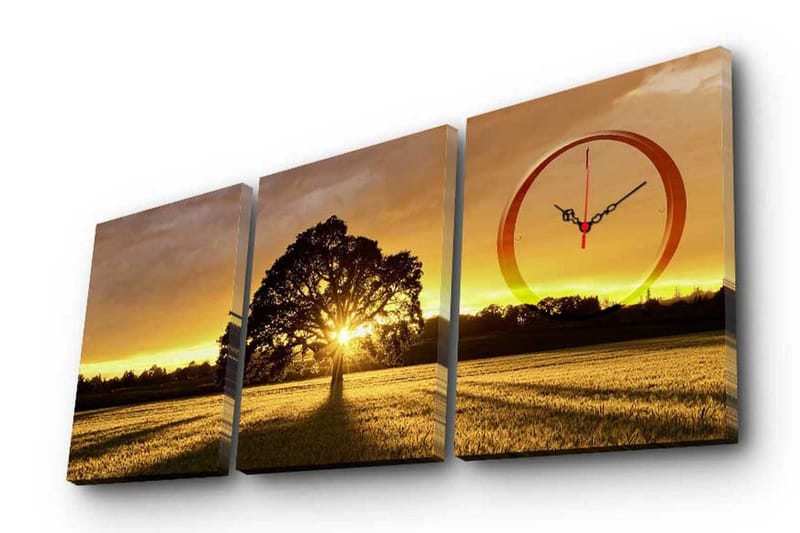 Dekorativt Canvas Maleri med Ur 3 Dele, Flerfarvet