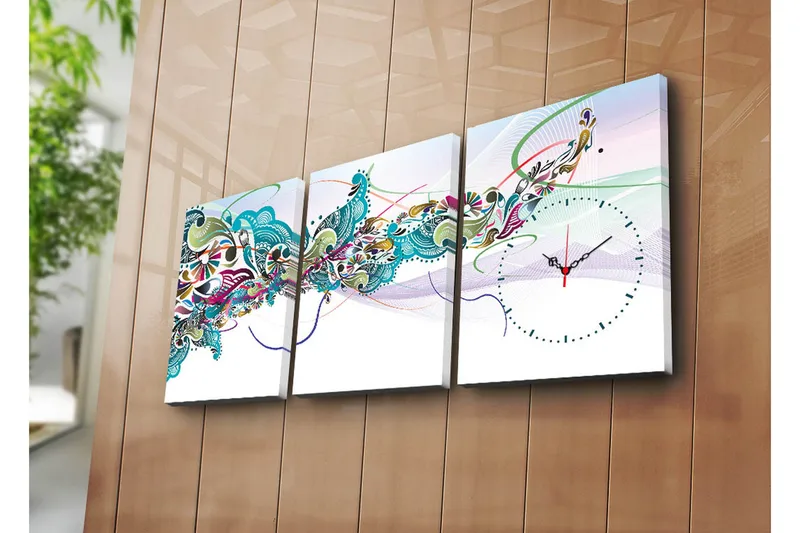 Dekorativt Canvas Maleri med Ur 3 Dele, Flerfarvet