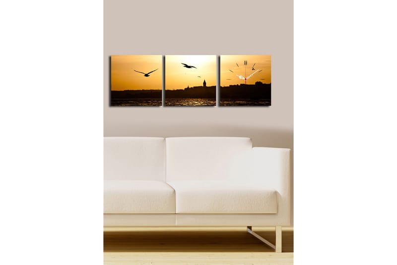 Dekorativt Canvas Maleri med Ur 3 Dele - Flerfarvet - Boligtilbehør - Vægdekoration - Vægure & Ure