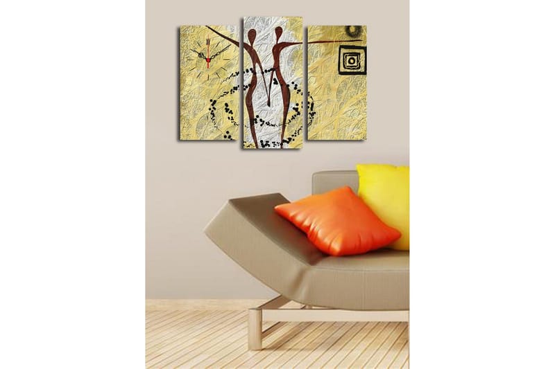 Dekorativt Canvas Maleri med Ur 3 Dele - Flerfarvet - Boligtilbehør - Vægdekoration - Vægure & Ure