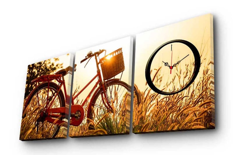 Dekorativt Canvas Maleri med Ur 3 Dele, Flerfarvet