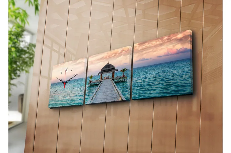 Dekorativt Canvas Maleri med Ur 3 Dele, Flerfarvet