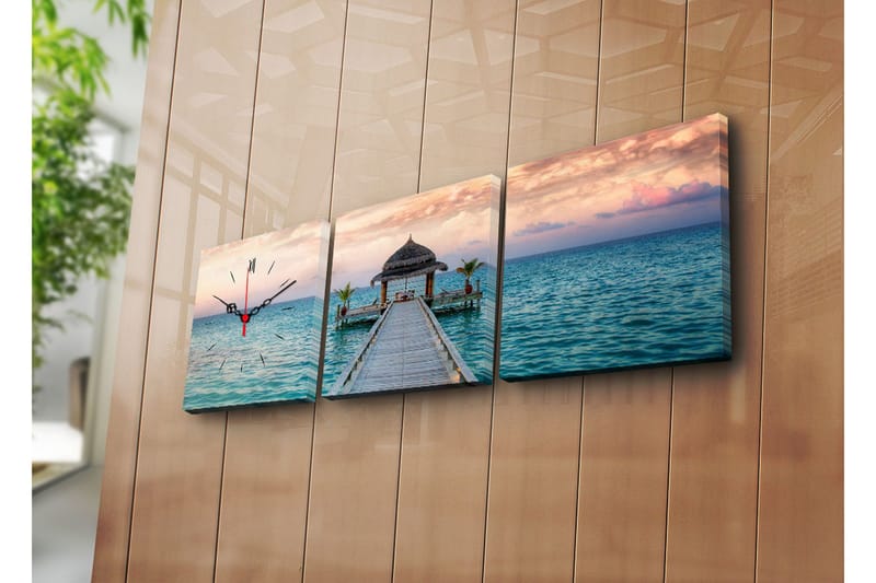 Dekorativt Canvas Maleri med Ur 3 Dele, Flerfarvet