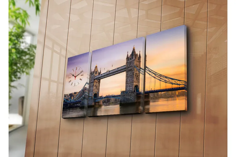 Dekorativt Canvas Maleri med Ur 3 Dele, Flerfarvet