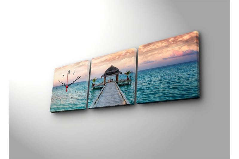 Dekorativt Canvas Maleri med Ur 3 Dele - Flerfarvet - Boligtilbehør - Vægdekoration - Vægure & Ure