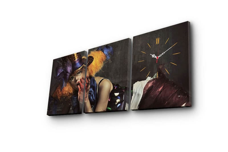 Dekorativt Canvas Maleri med Ur 3 Dele - Flerfarvet - Boligtilbehør - Vægdekoration - Vægure & Ure