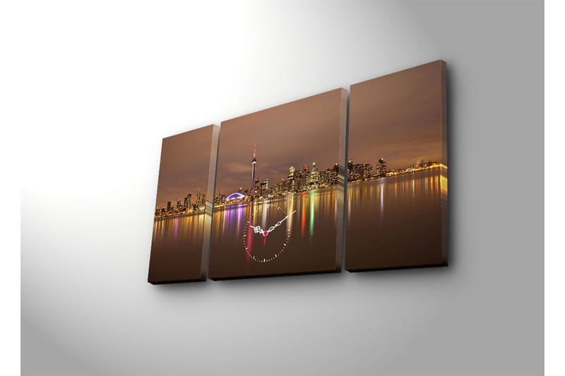 Dekorativt Canvas Maleri med Ur 3 Dele - Flerfarvet - Boligtilbehør - Vægdekoration - Vægure & Ure