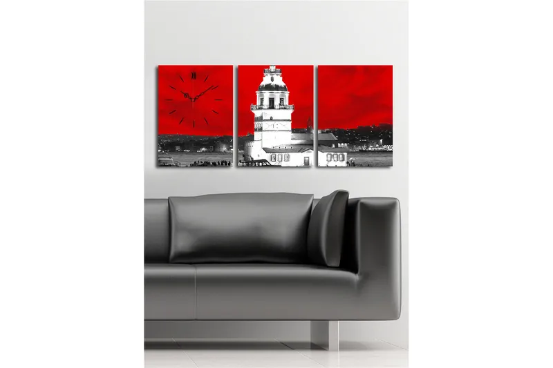 Dekorativt Canvas Maleri med Ur 3 Dele - Flerfarvet - Boligtilbehør - Vægdekoration - Vægure & Ure