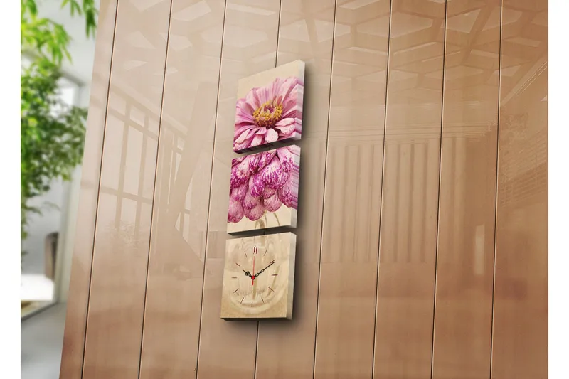 Dekorativt Canvas Maleri med Ur 3 Dele, Flerfarvet