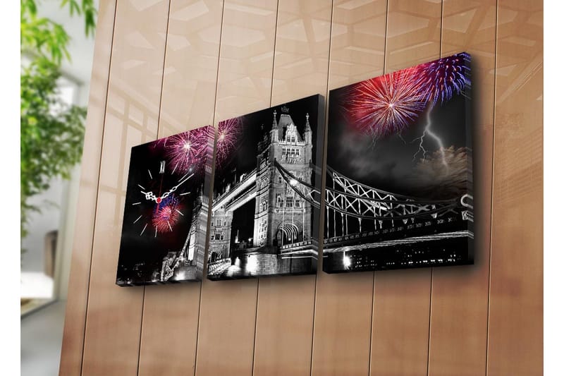 Dekorativt Canvas Maleri med Ur 3 Dele, Flerfarvet