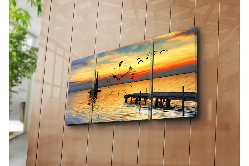 Dekorativt Canvas Maleri med Ur 3 Dele, Flerfarvet