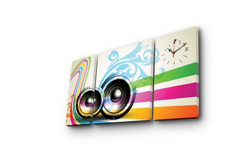 Dekorativt Canvas Maleri med Ur 3 Dele - Flerfarvet - Boligtilbehør - Vægdekoration - Vægure & Ure