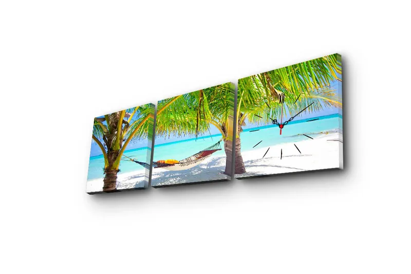 Dekorativt Canvas Maleri med Ur 3 Dele - Flerfarvet - Boligtilbehør - Vægdekoration - Vægure & Ure