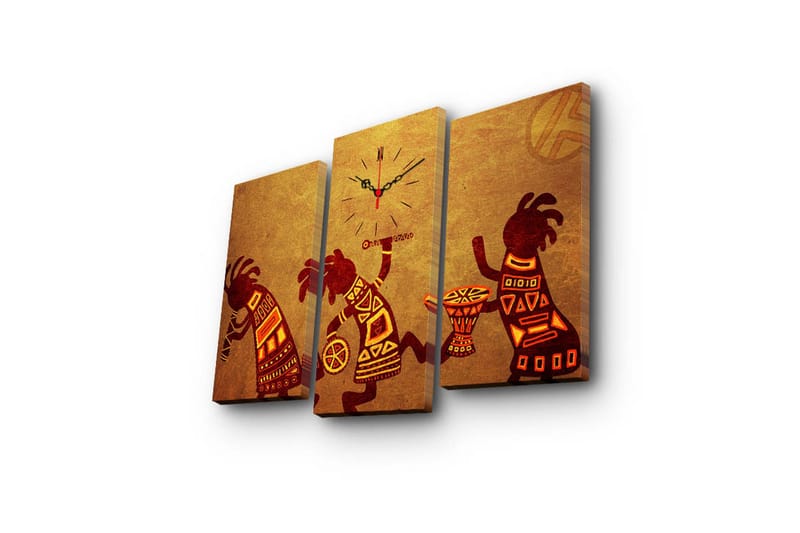 Dekorativt Canvas Maleri med Ur 3 Dele - Flerfarvet - Boligtilbehør - Vægdekoration - Vægure & Ure