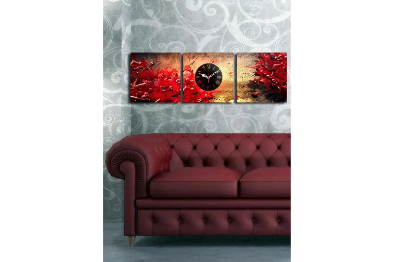 Dekorativt Canvas Maleri med Ur 3 Dele - Flerfarvet - Boligtilbehør - Vægdekoration - Vægure & Ure