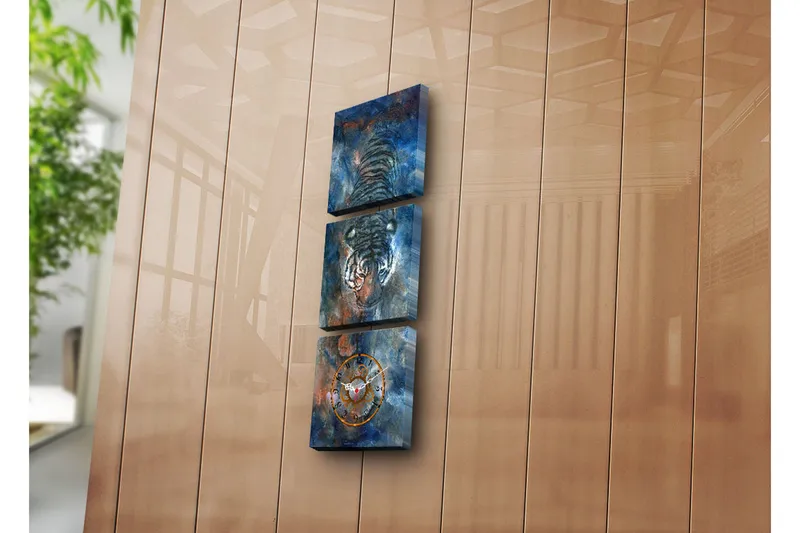 Dekorativt Canvas Maleri med Ur 3 Dele, Flerfarvet